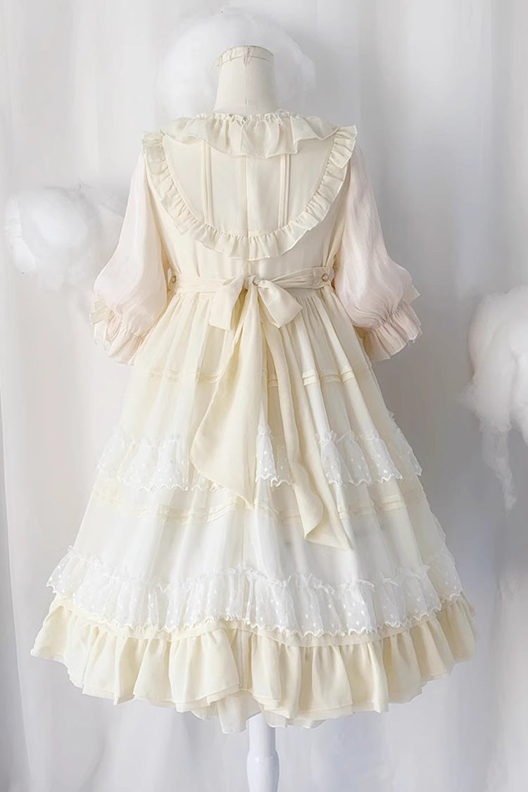 Beige Lace Cool Angel Short Sleeves Bowknot Ruffle Sweet Lolita Dress - Product - 5