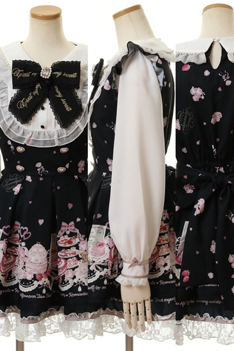 [Afternoon Tea] Long Sleeves Print Ruffle Bowknot Lace Sweet Jirai Kei Plus Size Dress 3 Colors - Product - 7