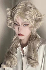 Beige Medium Long Curly Hair Retro Ouji Wig - Product - 4