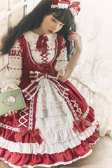 Red/White [Tina's Gift] Sleeveless Multi-Layered Ruffle Cardigan Bowknot Lace Sweet Lolita Jsk Dress - Product - 3