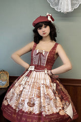 Wine Red [Fox Band] Print Square Collar Bowknot Classic Lolita Jumper Dress - Product - 9