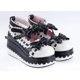 Black & White Romantic PU Round Toe Ankle Straps Bow Decoration Platform Lolita Shoes - Product - 2