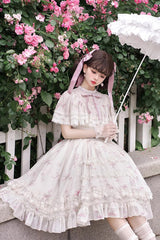 Multi-Color Bellflower Print Ruffle Lace Sweet Princess Lolita Dress - Product - 3