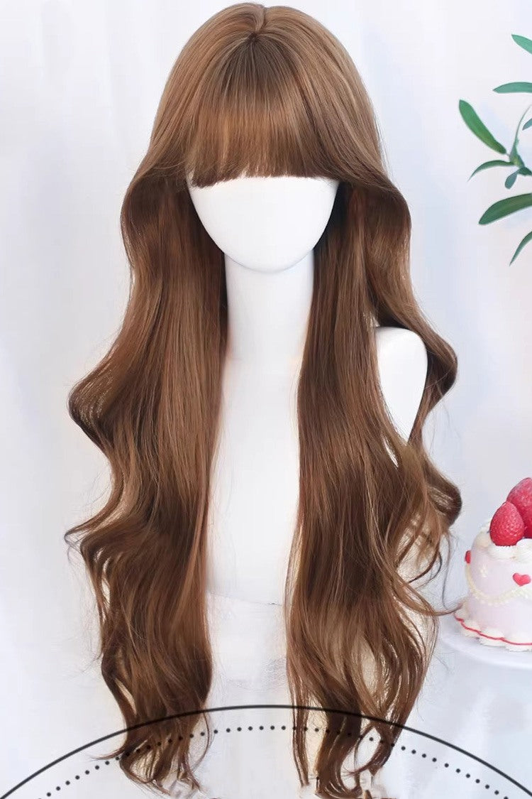 Long Wavy Daily Sweet Lolita Wig with Light Airy Bangs 5 Colors - Warm-Tea-Brown - 5