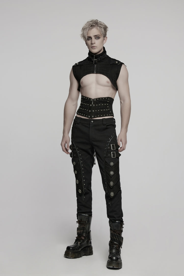 Black Lace-Up Slim Ripped Studded Zippered Women's Punk Corset - Product - 2