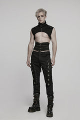 Black Lace-Up Slim Ripped Studded Zippered Women's Punk Corset - Product - 2