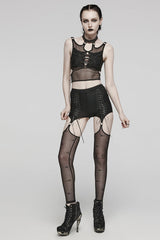 Black Lace-Up Ring Sheer Women's Steampunk Leggings - Product - 4