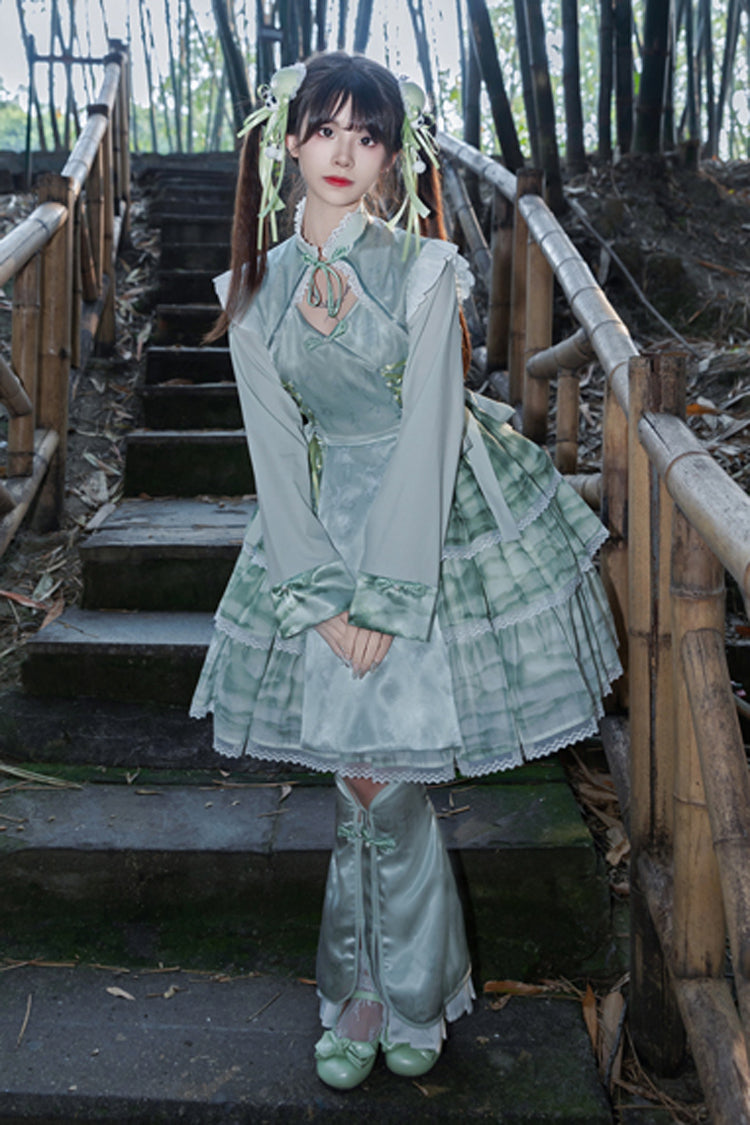 Cheongsam Ink Print Multi-layer Bowknot Sweet Chinese Style Princess Lolita Jsk Dress 2 Colors - Product - 11