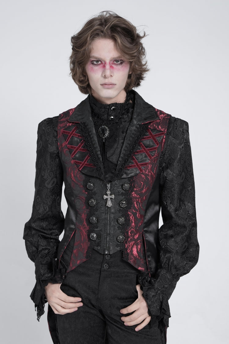 Black/Red Sleeveless Lace-Up Zipper Men's Gothic Swallow-tailed Vest - Black/Red - 1