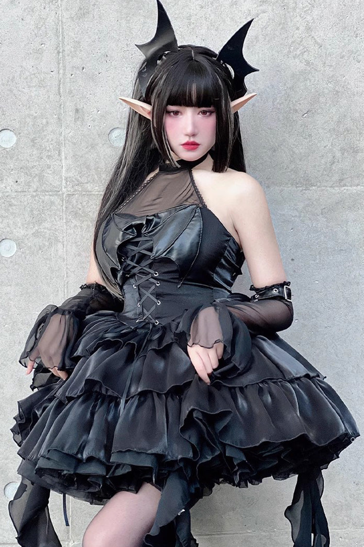 Pure Black Little Devil Sexy Princess Slim Gothic Lolita Strapless Tiered Dress - Product - 9