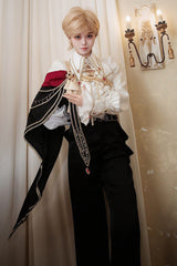 Black/White [Oath Knight] Lapel Collar Long Sleeves Ruffled Embroidered Gothic Ouji Lolita Set - Product - 5
