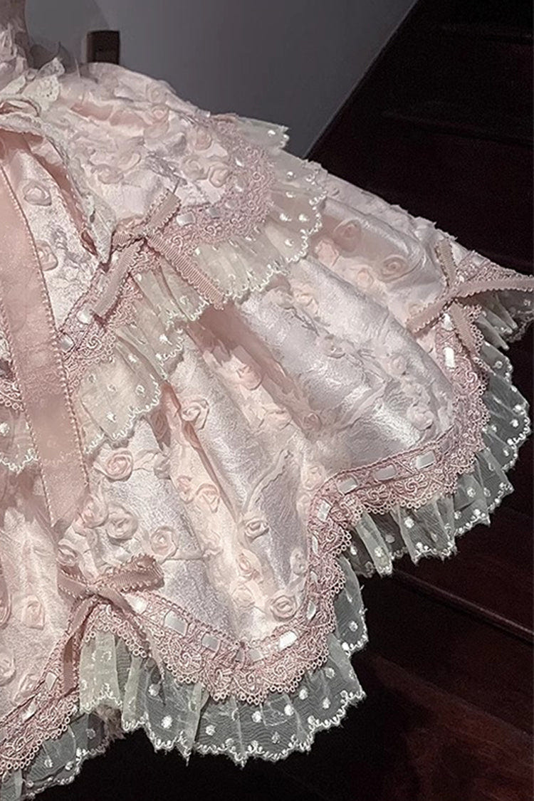 Pink [Floral Overture] Double-Layered Ruffle Embroidery Bowknot Lace Sweet Lolita Jsk Dress - Product - 8