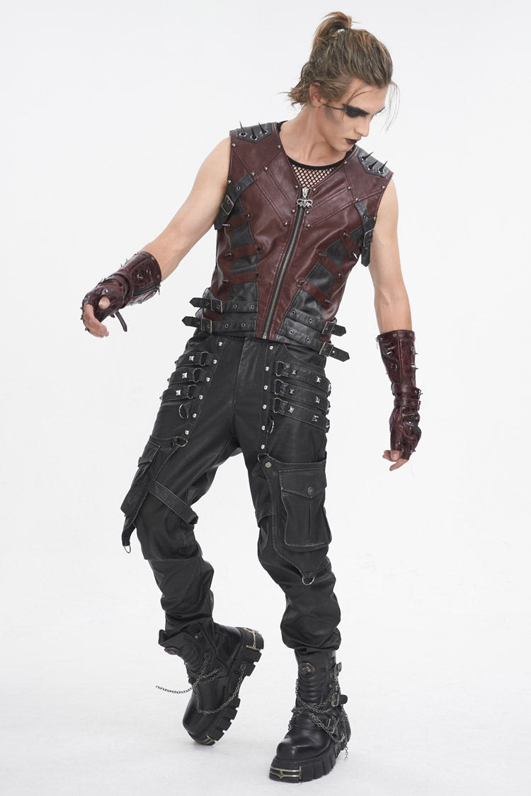 Red Studded Faux Leather Men's Punk Vest - Product - 2