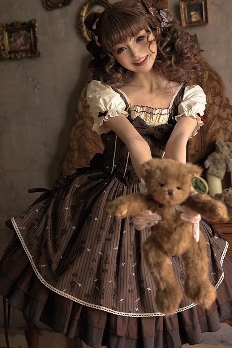 Brown Moro Coco [Hot Air Balloon] Print Ruffle Bowknot Sweet Elegant Princess Lolita Dress - Product - 9