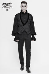 Black Velveteen Asymmetrical Pleated Splice Waist Loop Men's Gothic Waistcoat - Product - 4