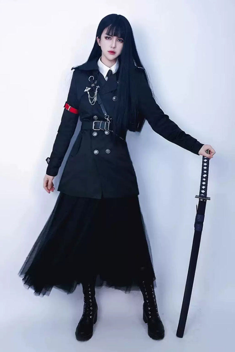 Black [The Judge] Long Sleeves Gothic Military Handsome Ouji Lolita Coat - Product - 4