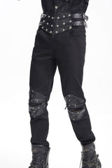 Black Stitching Buckle-up Studs Men's Gothic Pants - Product - 10