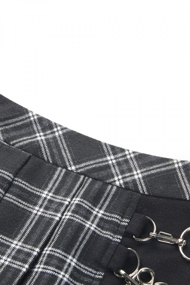 Black/White Irregular Plaid Pleated Women's Punk Hem Skirt - Product - 10