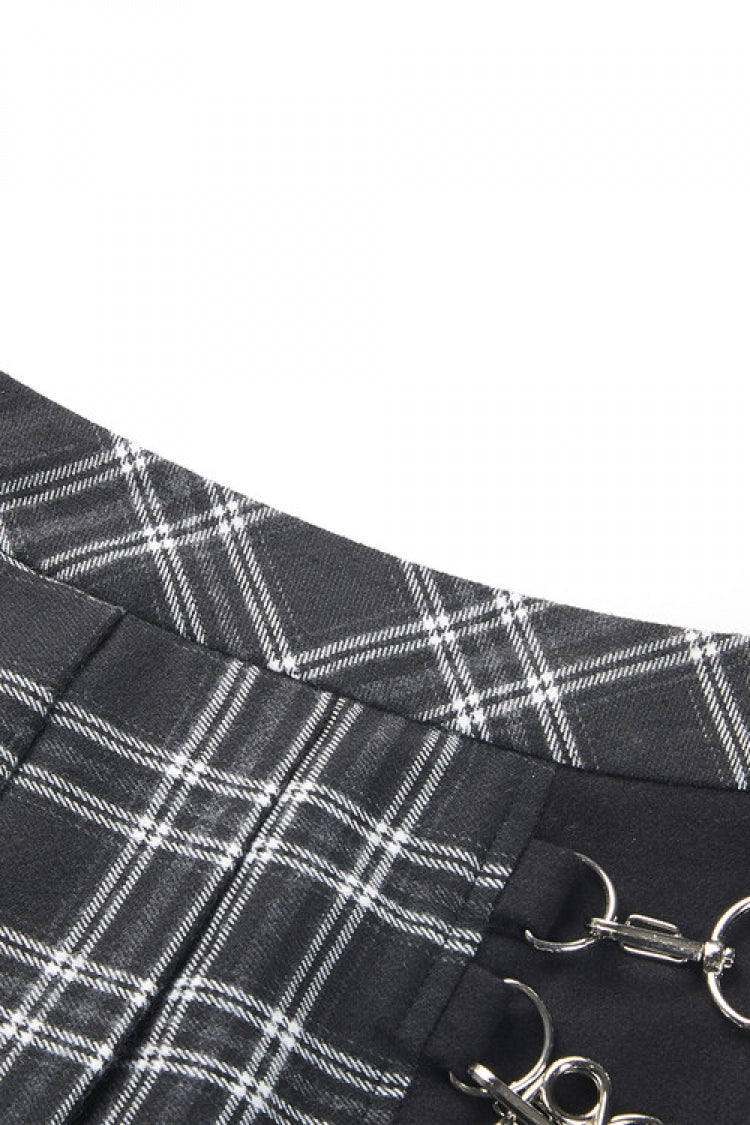 Black/White Irregular Plaid Pleated Women's Punk Hem Skirt - Product - 10