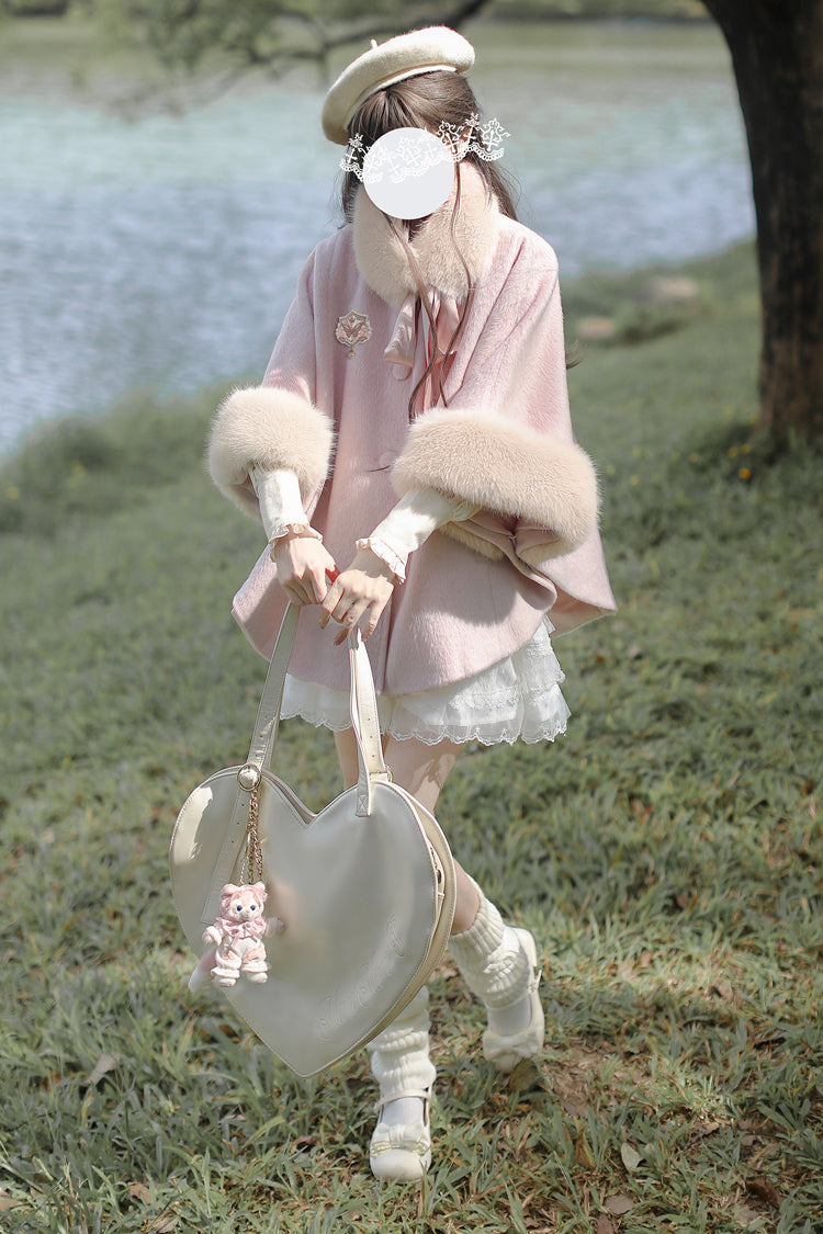 Pink Long Sleeves Lace Sweet Japanese Lolita Fluffy Cloak Coat - Product - 7