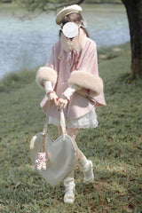 Pink Long Sleeves Lace Sweet Japanese Lolita Fluffy Cloak Coat - Product - 7