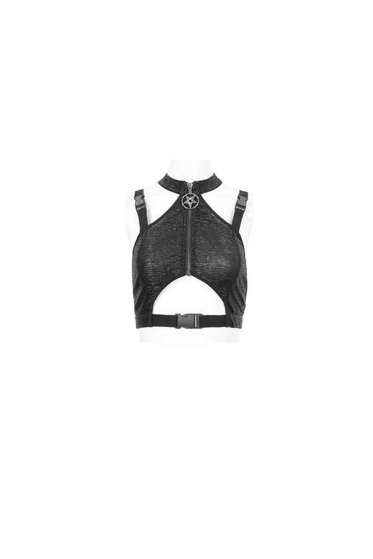 Black Slim Knit Mechanic Computer Moire Adjustable Women's Punk Halter Vest - Product - 6