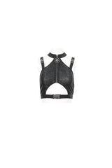 Black Slim Knit Mechanic Computer Moire Adjustable Women's Punk Halter Vest - Product - 6