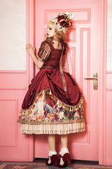 Red [Kaleidoscope of Dreams] Double-Layered Print Embroidery Bowknot Lace-Up Classic Vintage Gorgeous Lolita Dress - Product - 13
