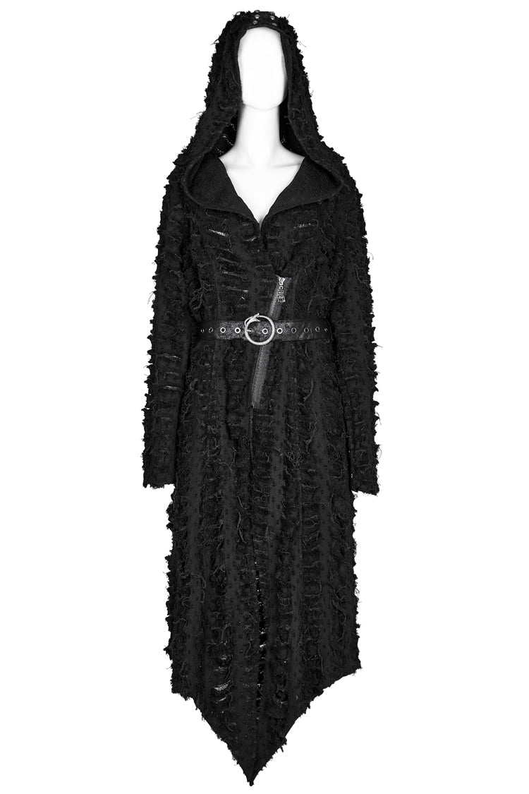 Black Irregular Hooded Women's Punk Long Coat - Product - 5