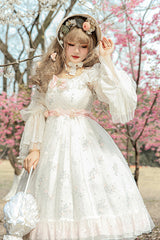 White Pearl Lace Lily Of The Valley Floral Embroidery Plus Size Sweet Lolita JSK Dress - Product - 2
