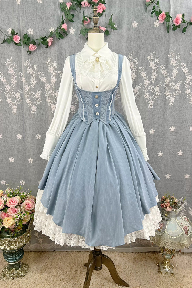 [Dreamlike Realm] Sleeveless Printed Ruffled Embroidered Bustier Elegant Sweet Lolita Jsk Dress 4 Colors - Product - 27