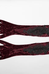 Red Floral Embroidery Lace-Up Women's Gothic Gloves - Product - 6