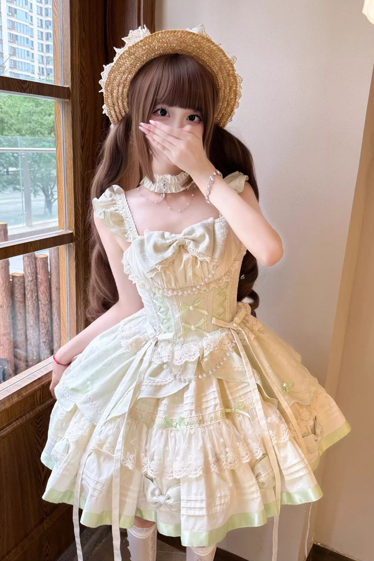 Mint Milk Green Sleeveless Ruffle Bowknot Lace Sweet Ballet Lolita Jsk Dress - Product - 6
