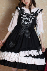Black Bowknot Ruffled Multi-Layer Classic Lolita Jsk Dress - black - 1