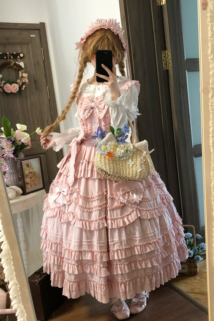 Pink [Heart In Love] Multi-Layered Ruffled Bow Sweet Lolita Jsk Dress - Product - 8