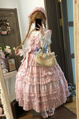 Pink [Heart In Love] Multi-Layered Ruffled Bow Sweet Lolita Jsk Dress - Product - 8