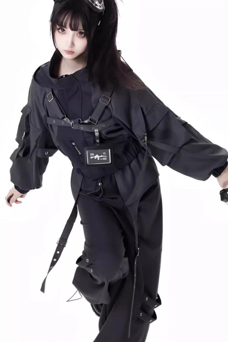 Black [Retrograde Orbit] Long Sleeves Gothic Ouji Lolita Short Coat and Pnats Set - Product - 5