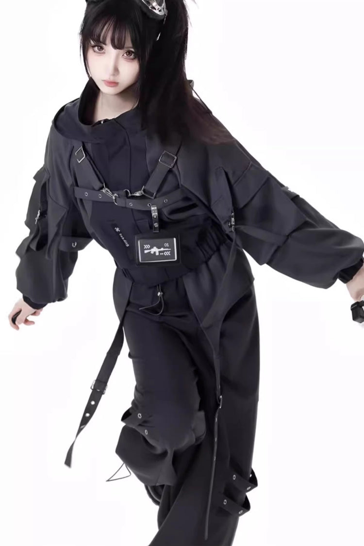 Black [Retrograde Orbit] Long Sleeves Gothic Ouji Lolita Short Coat and Pnats Set - Product - 5
