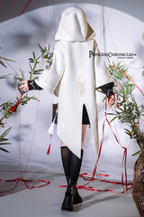 Black/White [Mountain Spirit] Long Sleeves Embroidered Hooded Classic Chinese Inspired Ouji Lolita Shorts Set - Product - 10