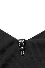 Black Stitching Skull Decorative Buckle Women's Punk T-Shirt - Product - 5
