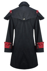 Punk Black And Red Chain Shape Ribbons Long Mens Coat - Product - 6