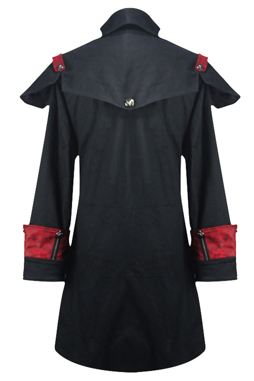 Punk Black And Red Chain Shape Ribbons Long Mens Coat - Product - 6