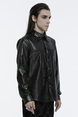 Black Lapel Collar Long Sleeves Buckle Skull Metal Men's Gothic Blouse - Product - 2