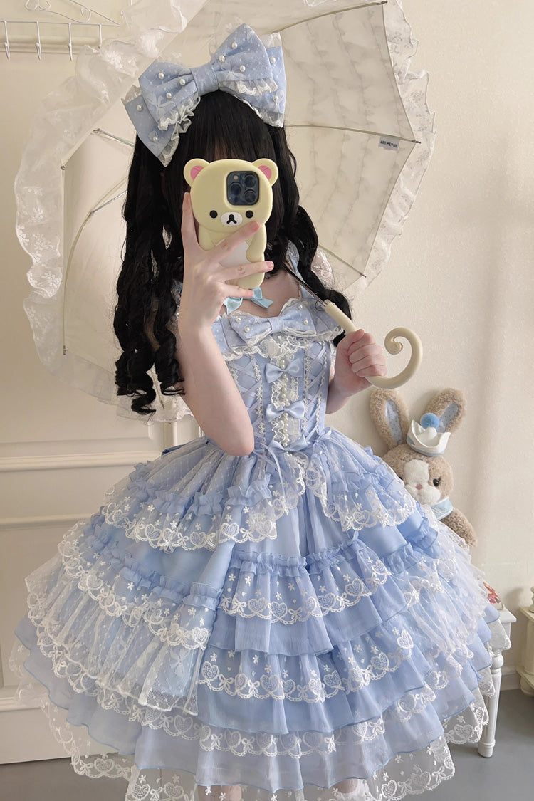 Blue Love Overture, mehrlagige Rüschen, Schleife, Spitze, süß (Kleid einzeln), Detailansicht 5
