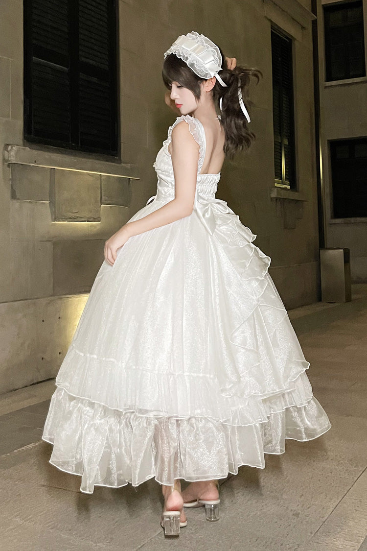 White [Moonlight Sonata] Ruffle Cardigan Bowknot Lace Sweet Vintage Lolita Jsk Dress - Product - 3