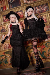 Black  [Letters & Poems · Twilight] Multi-Layered Jacquard Ruffled Witch Gothic Lolita Skirt 2 Versions - Product - 6