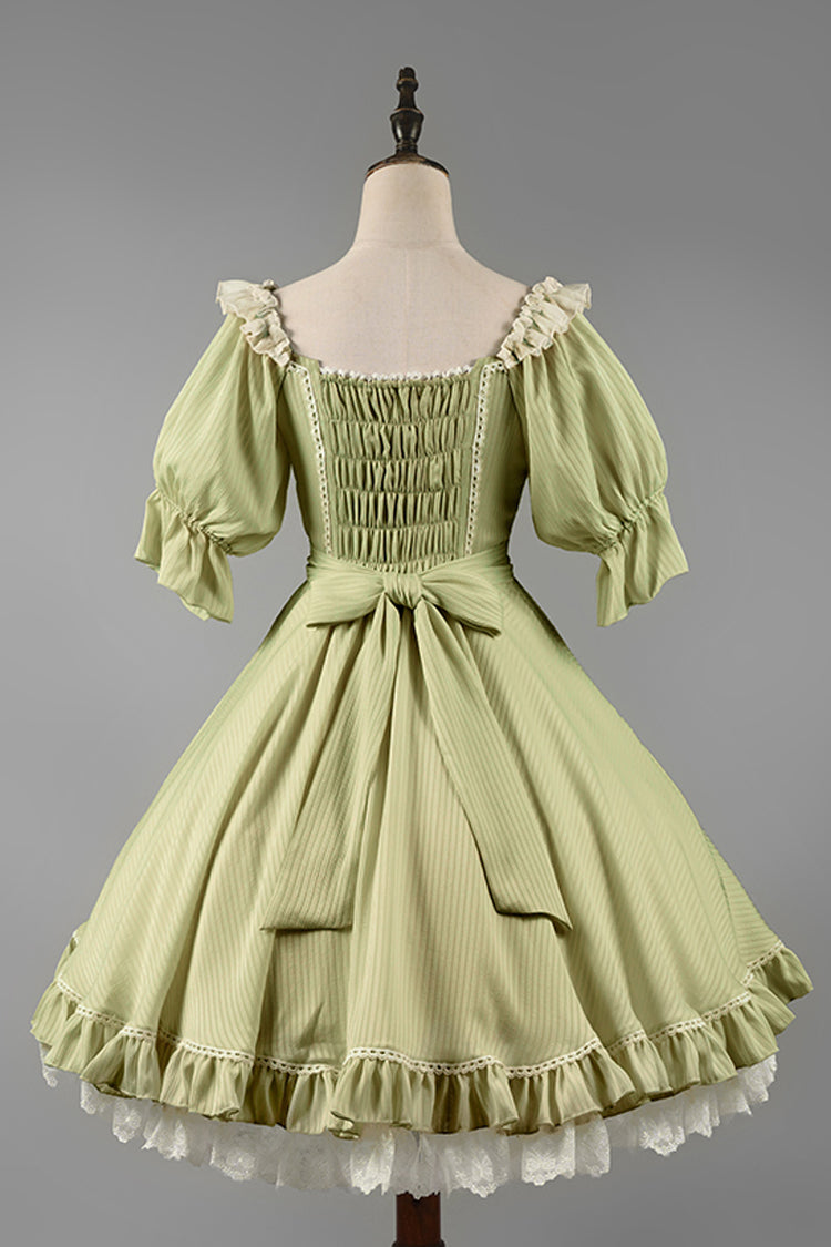 Midsummer Galaxy Solid Color Short Sleeves Ruffle Bowknot Sweet Lolita OP Dress - Product - 13