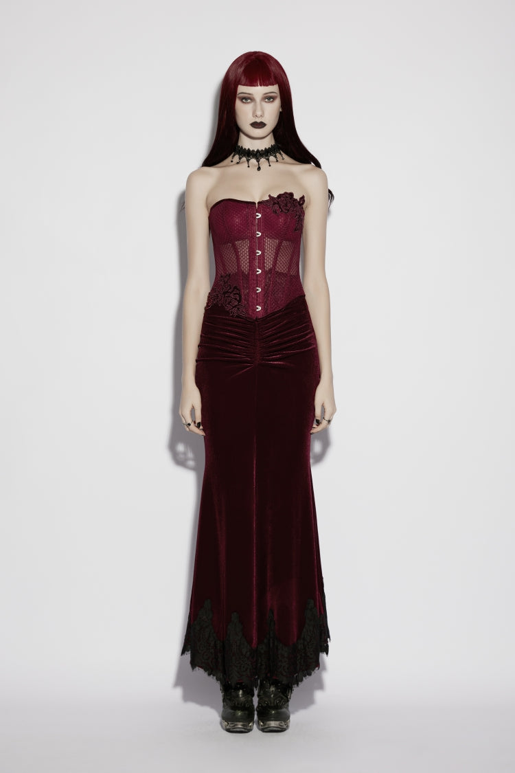 Red Embroidered Lace Lace-Up Slim Sheer Strappy Women's Gothic Corset - Product - 2