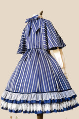 Blue Multi-layer Stripe Print Ruffle Sweet Lolita Jsk Dress - Product - 9