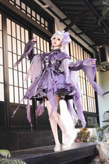 Purple Stand Collar Embroidered Pearl-Decorated Gothic Lolita Jsk Dress Set - Product - 6